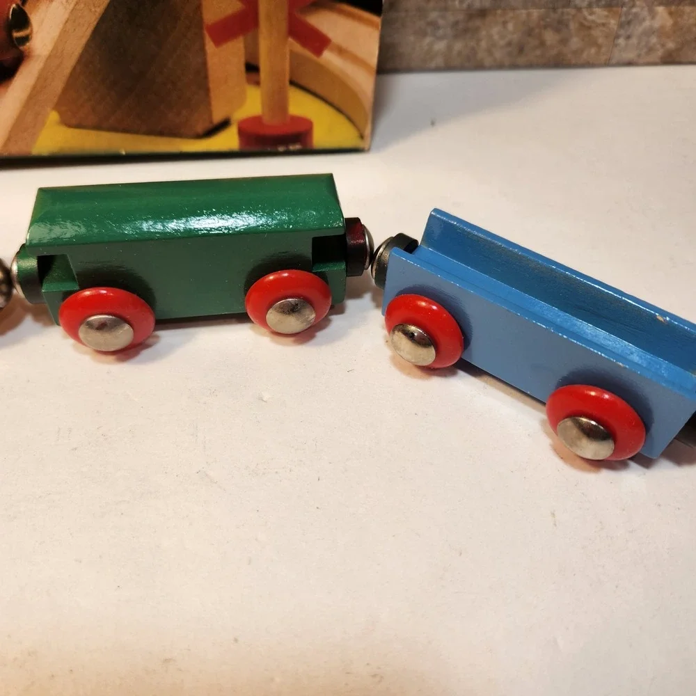 Vintage BRIO Wooden Magnetic Passenger Train Set 3316 Made in Sweden 4 Pieces